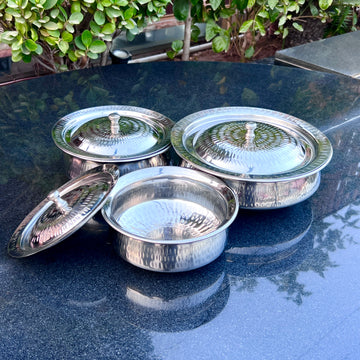 Set of 3 Handi - Shahi Serving Handi Silver-QM® Branded